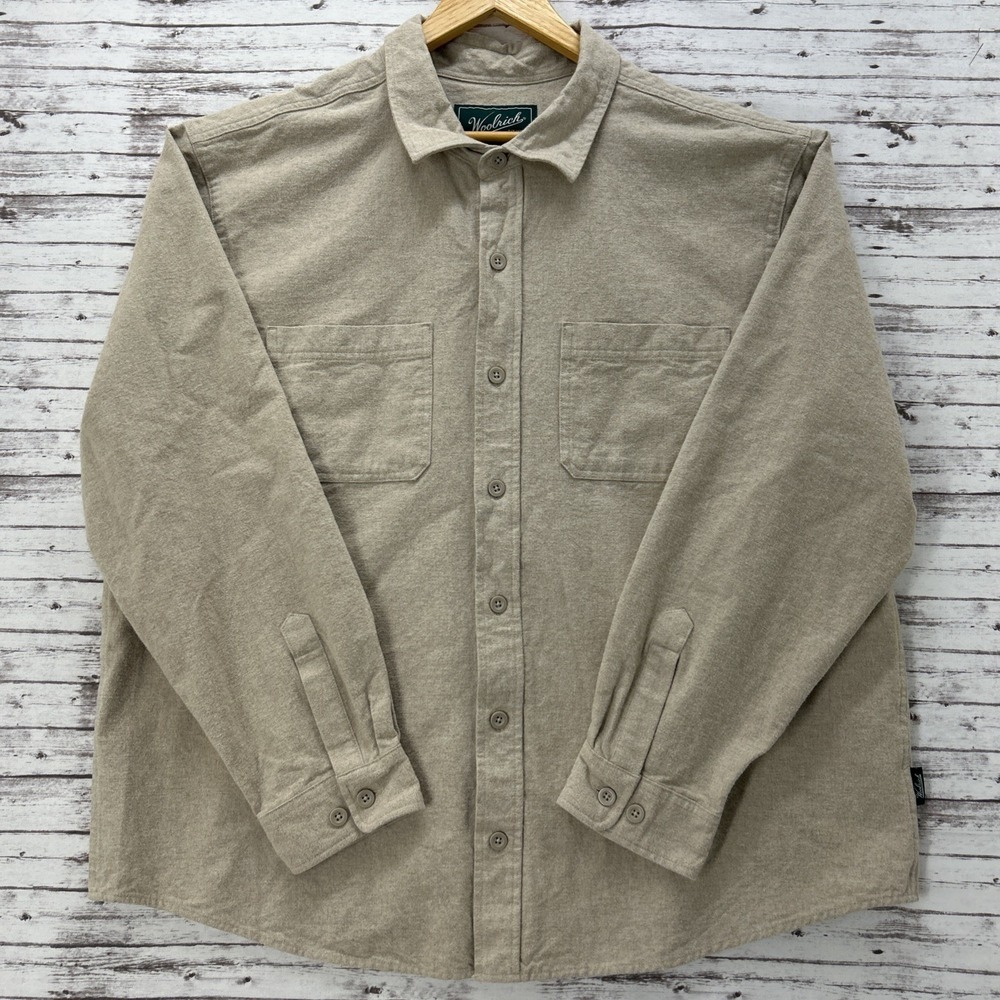 Woolrich Men's 2XL Green Label Chamois Long Sleeve Button Up Shirt Beige Flannel